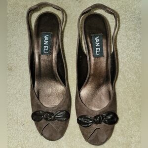 Vaneli Women's Brown Peep-Toe Slingback Shoes Size 11N Excellent Condition